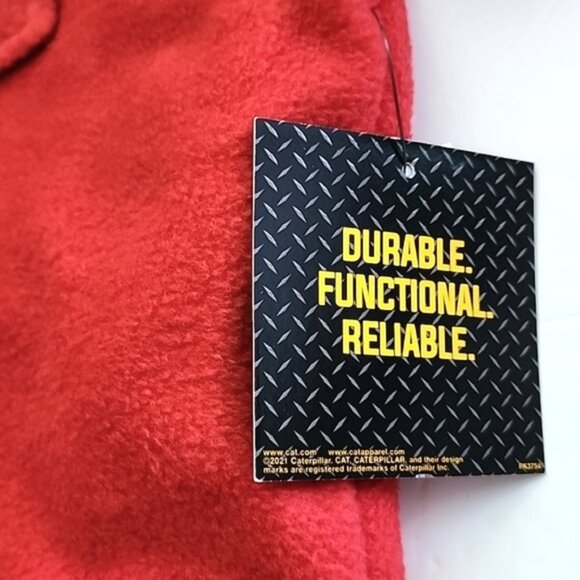 CAT Men's Red Fleece Hooded Button Up Jacket Quilted Insulated Lining Size Large - Picture 7 of 16